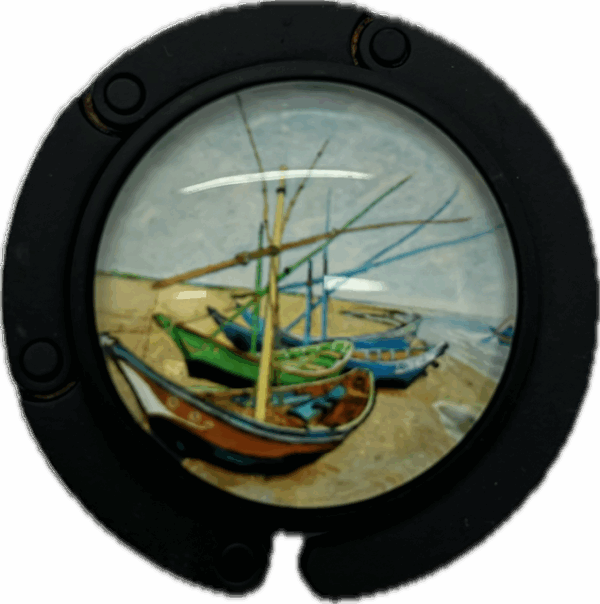 Tassenhanger zwart van Gogh bootjes op het strand