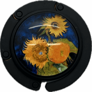 Tassenhanger zwart zonnebloemen blauwe achtergrond